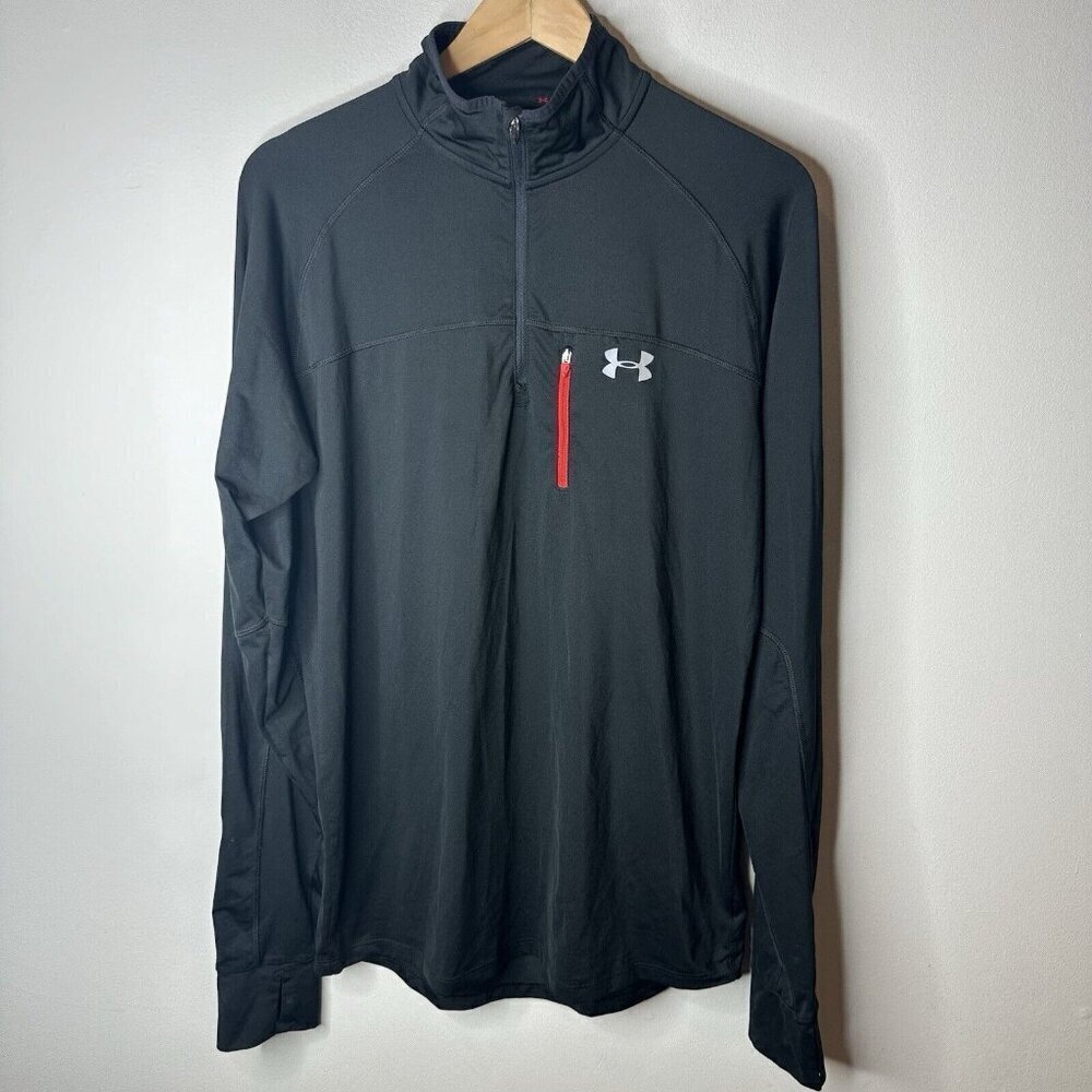Under Armour Pullover Mens Sz M Black RUN All Season Gear 1/4 Zip Logo Athletic